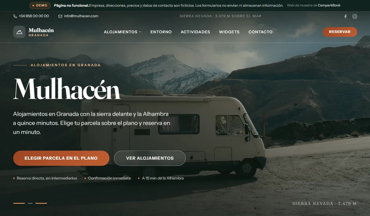 Portada de la web de muestra Mulhacén, hecha con CamparkBook